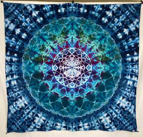 58" x 58" Ocean Mandala Ice-dyed Tapestry/Wall Hanging