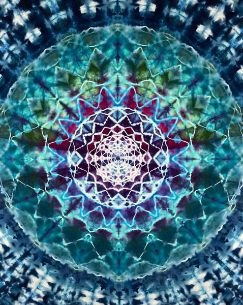 58" x 58" Ocean Mandala Ice-dyed Tapestry/Wall Hanging