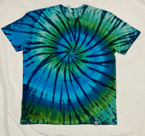 Adult Green/Blue Spiral Tie-Dyed Tee, L & 2XL