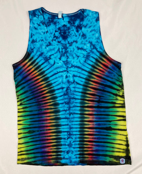 Adult Blue/Rainbow/Black Tie-dyed Tank, M, L & 3X