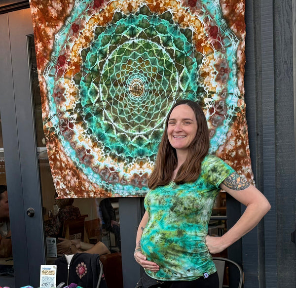 Earthy Forest Mandala 58" x 58" Ice-dyed Tapestry/Wall Hanging