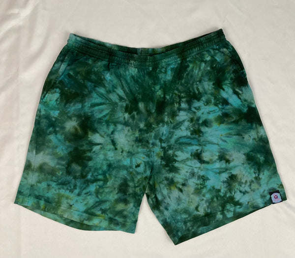 Men’s/Unisex Green Ice-Dyed Shorts, XL (36)