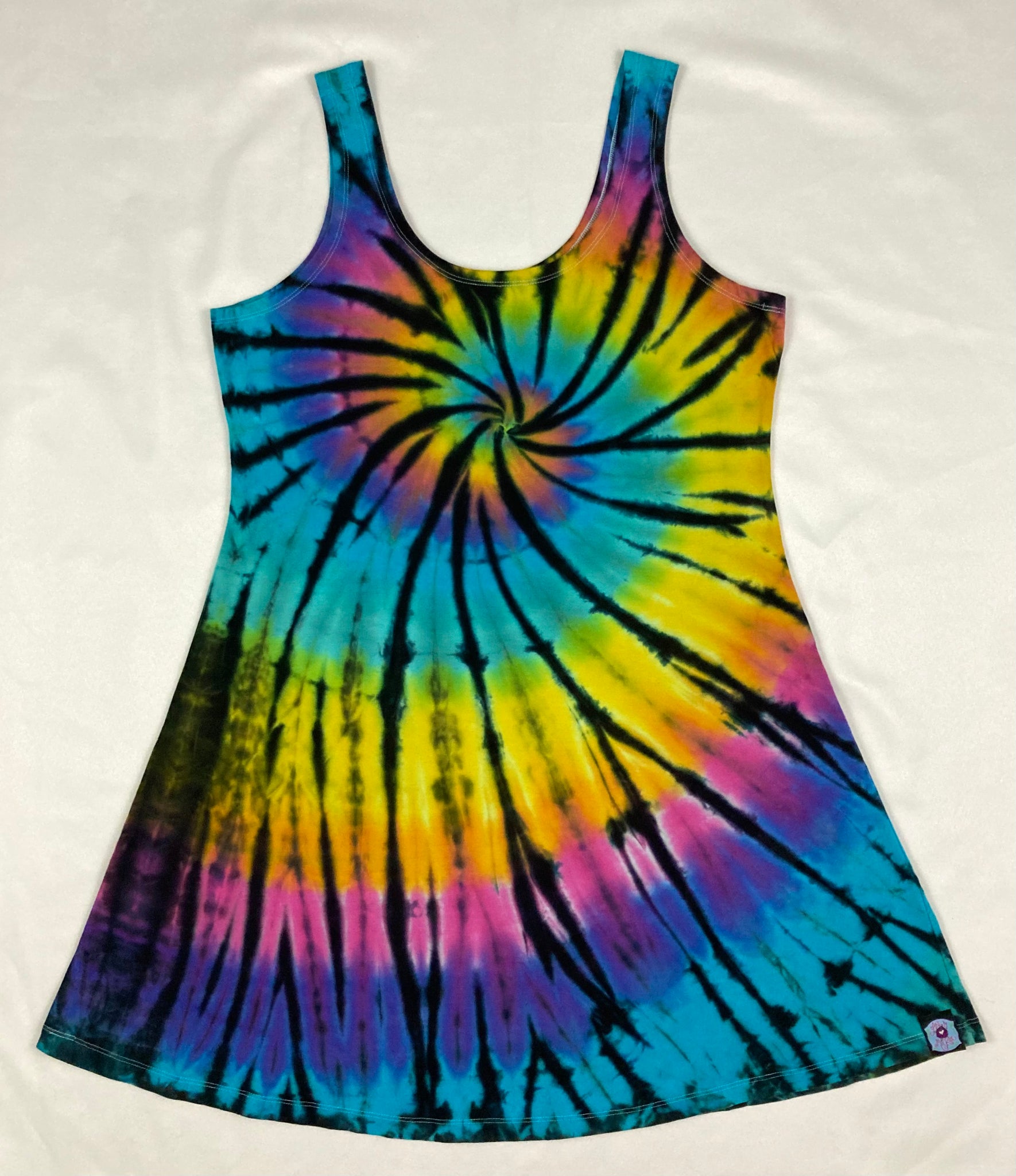 Women's Neon Rainbow Spiral Tie-Dyed A-line Dress, XL Art by Melrose Women's Neon Rainbow Spiral Tie-Dyed A-line Dress, XL Art by Melrose