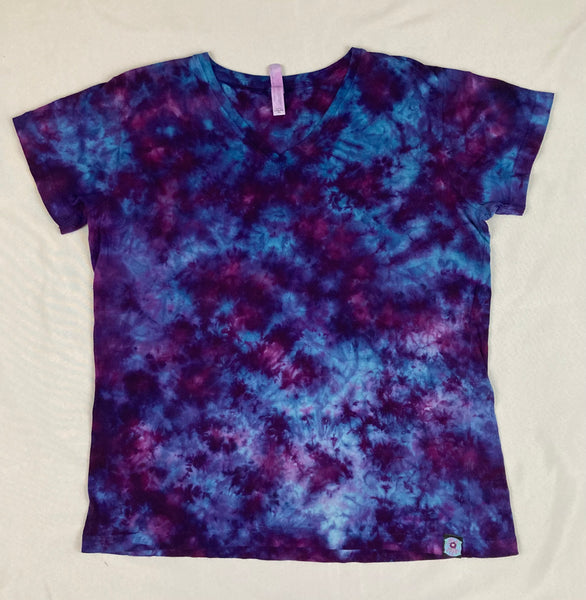 Ladies Purple Crush Ice-dyed V-Neck Tee, XL