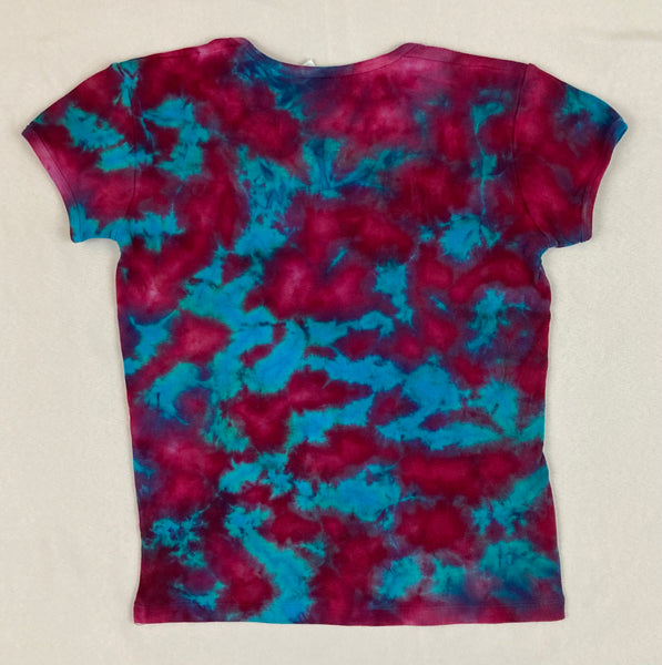 Ladies Aqua/Pink Ice-dyed Scoop Neck Ribbed Tee, M
