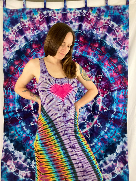 Women’s Earth Rainbow Tie-Dyed A-line Maxi Dress w/ pockets, S/M