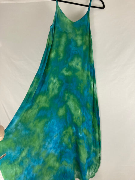 Women's Blue/Green Ice-Dyed Rayon Maxi Dress, L