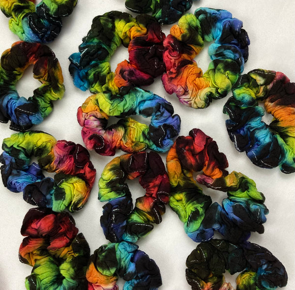 Multi-Colored Rayon Tie-dyed Hair Scrunchies