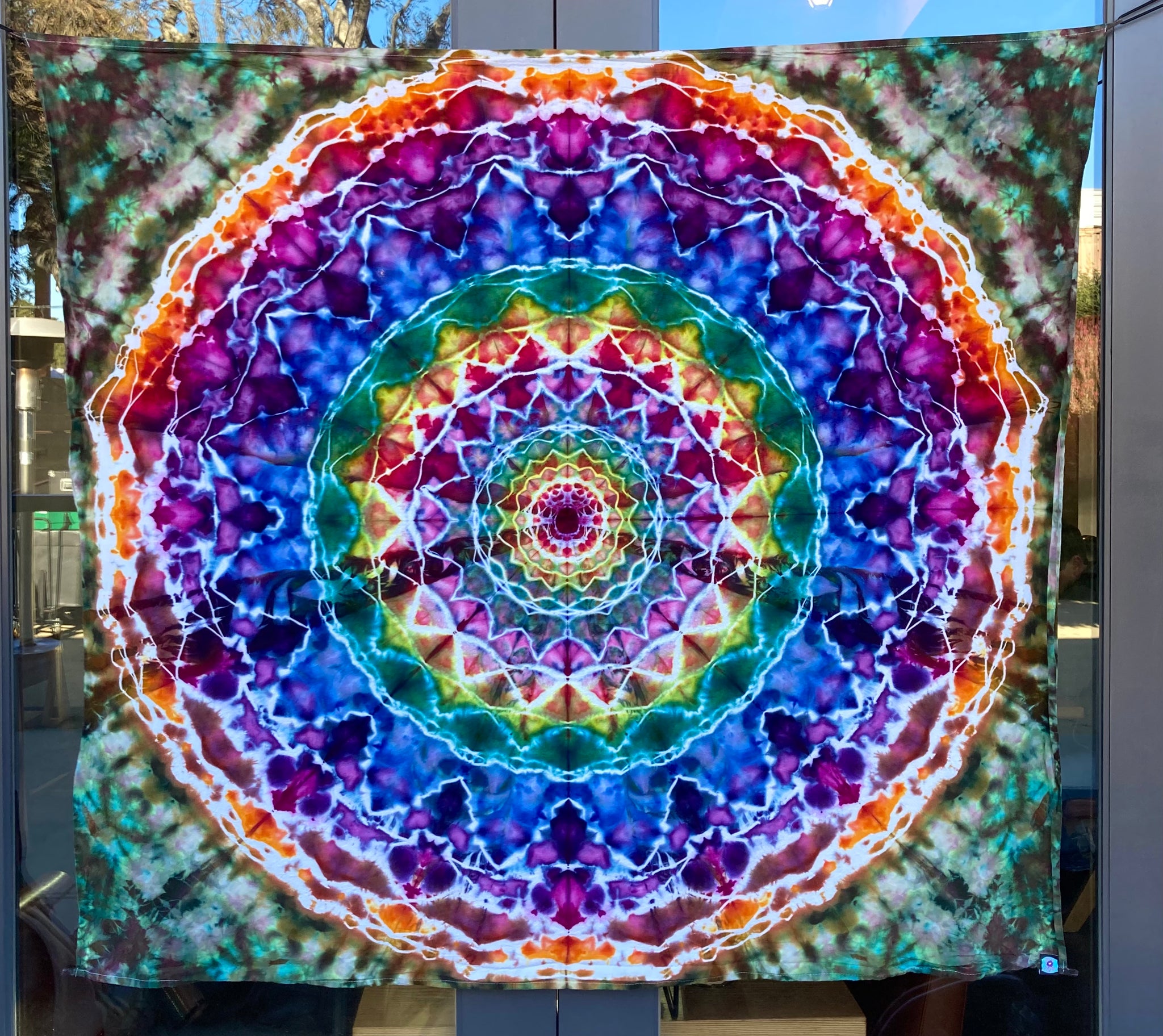 58" x 58" Electric Gumdrop Mandala Ice-dyed Tapestry/Wall Hanging (READ DESCRIPTION)
