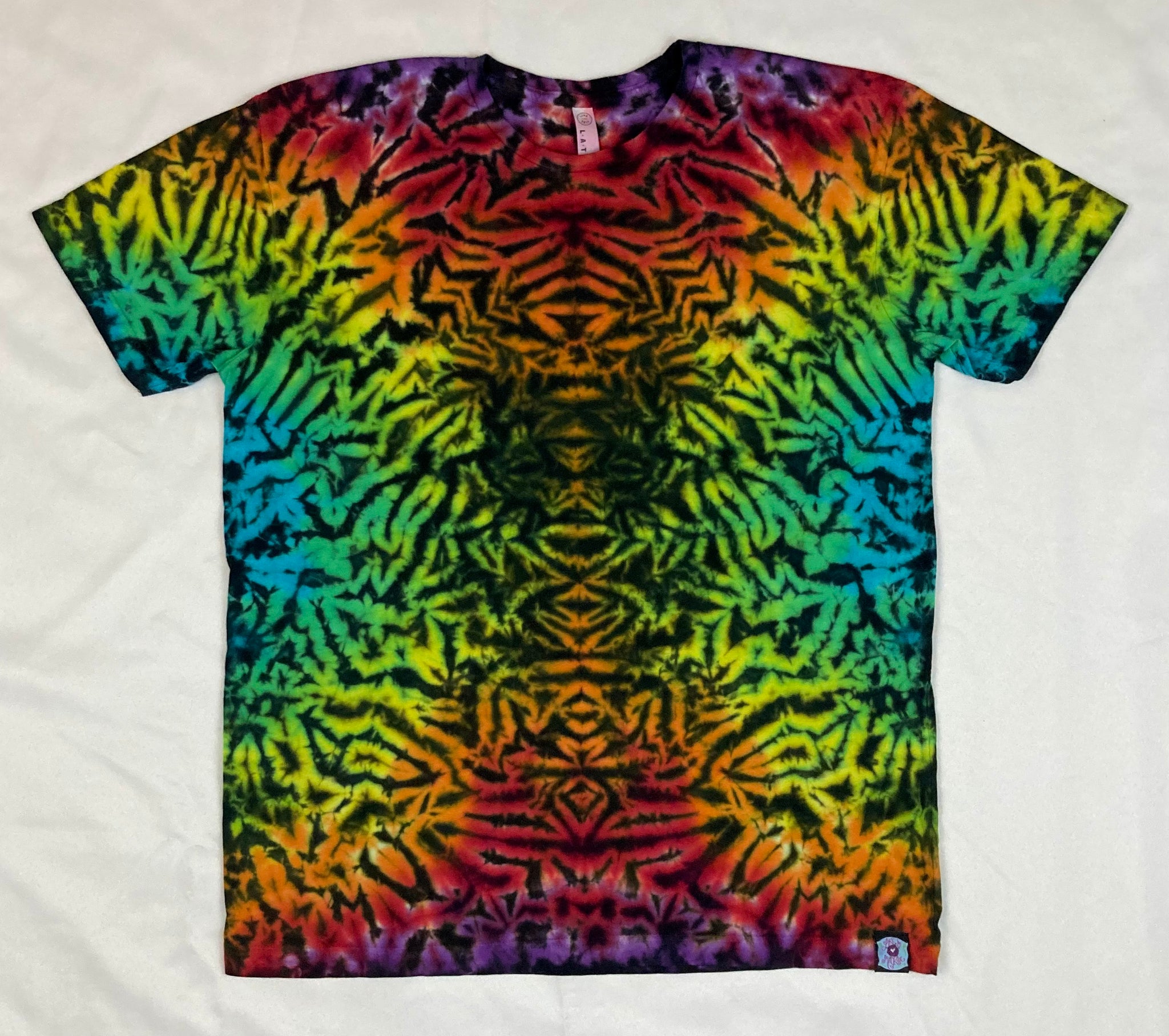 Adult Rainbow/Black Crush Tie-Dyed Tee, L (READ DESCRIPTION)