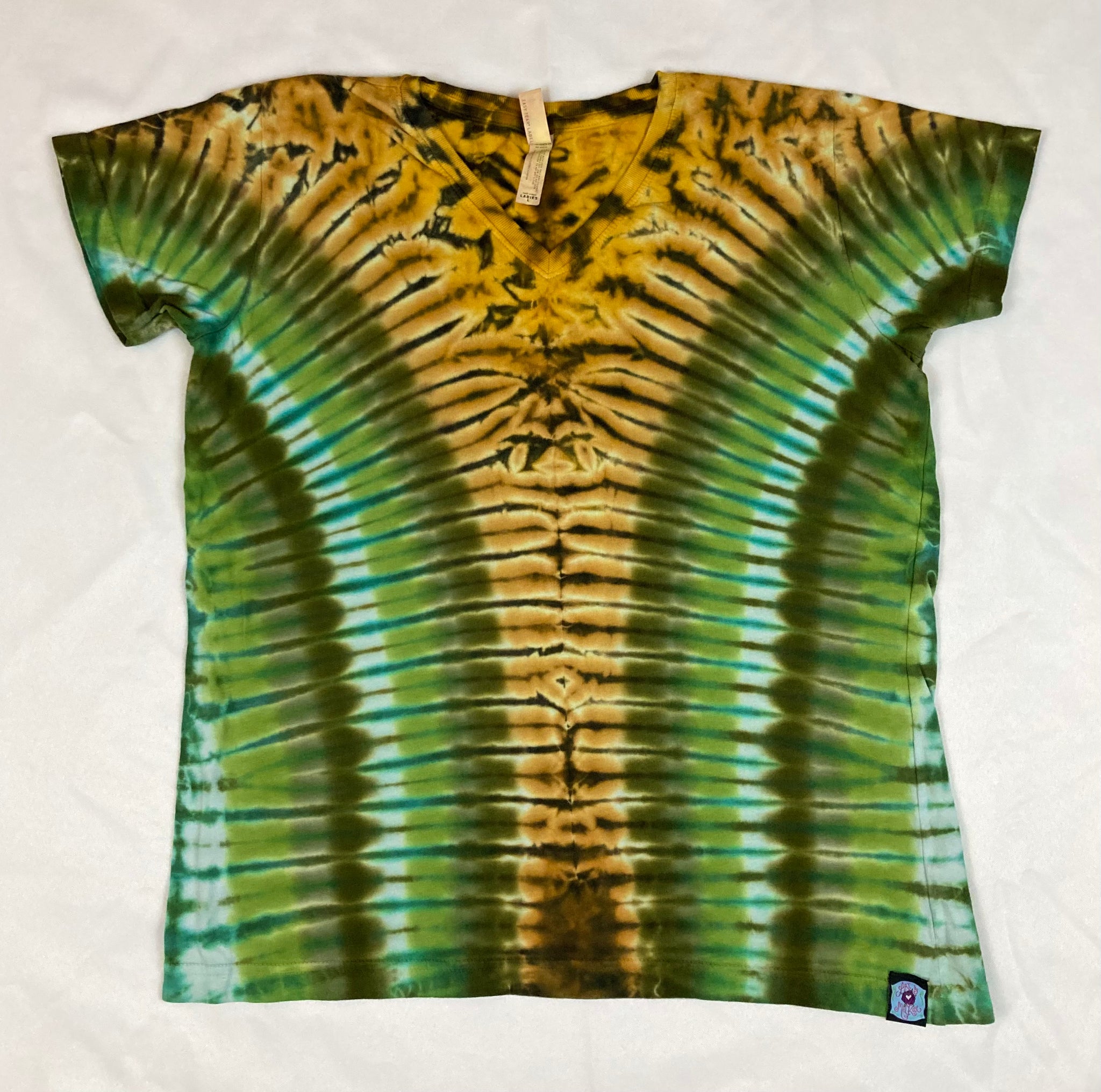 Ladies Earthy/Forest Tie-dyed V-Neck Tee, L