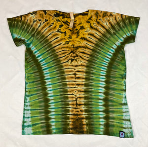 Ladies Earthy/Forest Tie-dyed V-Neck Tee, L