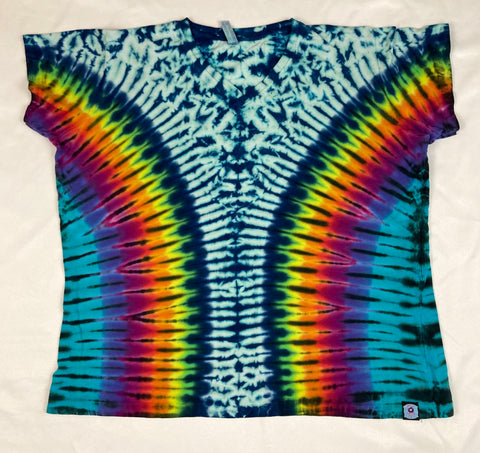 Ladies Seafoam/Rainbow Tie-dyed V-Neck Tee, 2XL