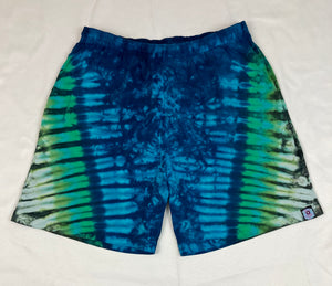 Men’s/Unisex Blue Green Tie-Dyed Shorts, 2XL (38)
