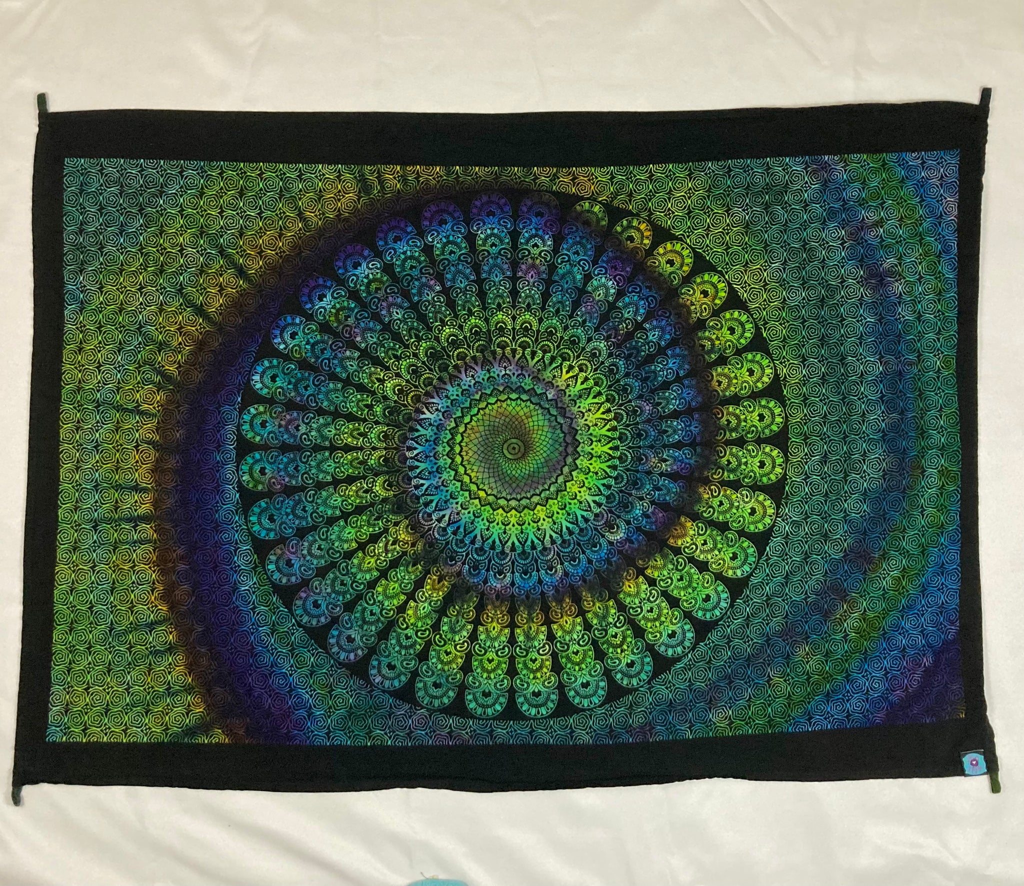 30" x 45" Multi Color Ice-dyed Peacock Feather Mini Tapestry/Wall Hanging