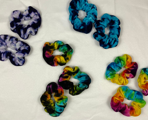 Multi-Colored Bamboo Rayon VELOUR Tie-dyed Hair Scrunchies