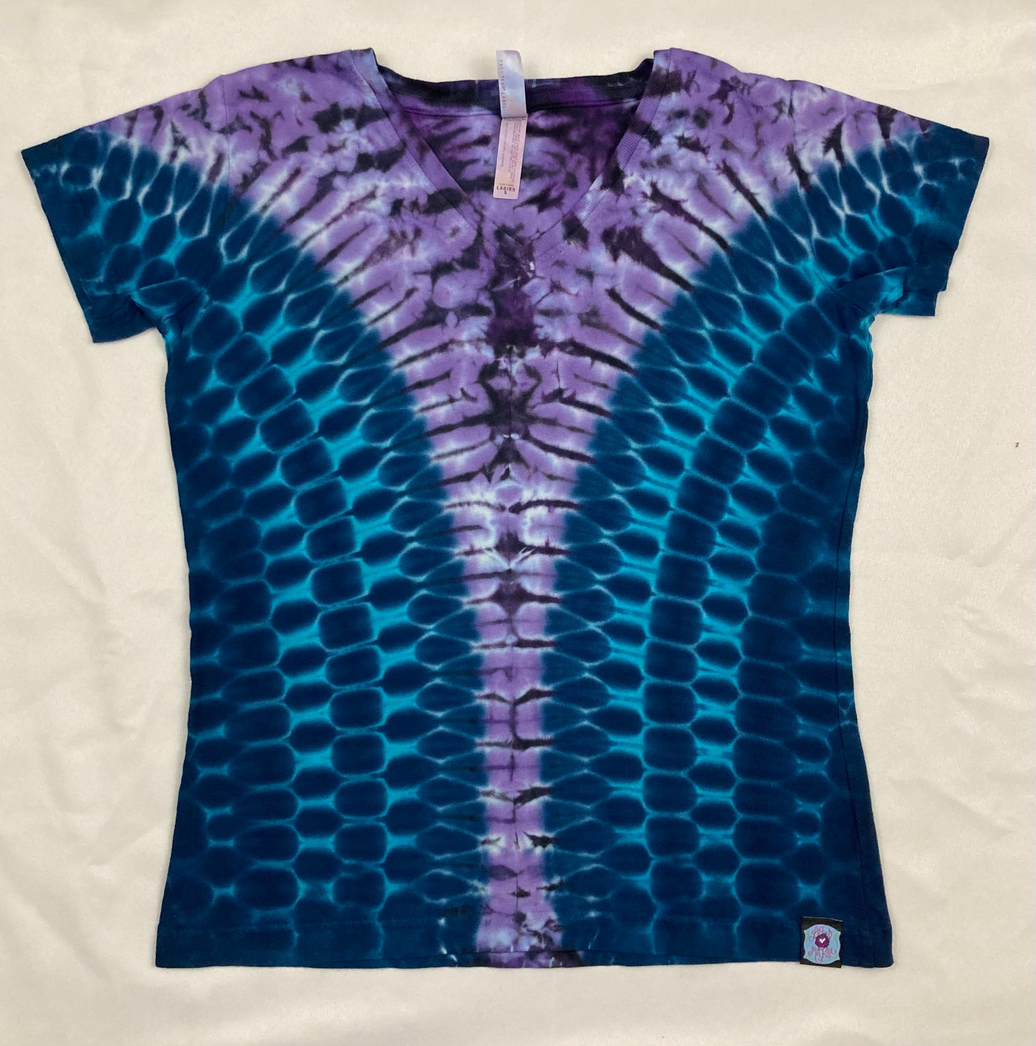 Ladies Purple/Blue Tie-dyed V-Neck Tee, S