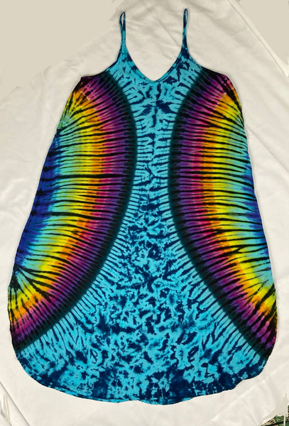 Women's Blue/Rainbow Tie-dyed Rayon Maxi Dress, 2XL