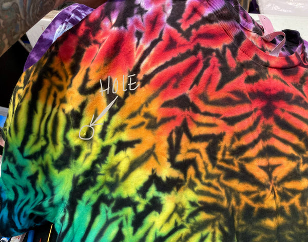 Adult Rainbow/Black Crush Tie-Dyed Tee, L (READ DESCRIPTION)