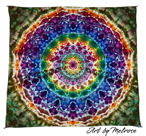 58" x 58" Electric Gumdrop Mandala Ice-dyed Tapestry/Wall Hanging (READ DESCRIPTION)