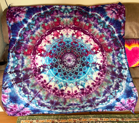 58" x 58" Blueberry Bubble Gum Mandala Ice-dyed Tapestry/Wall Hanging