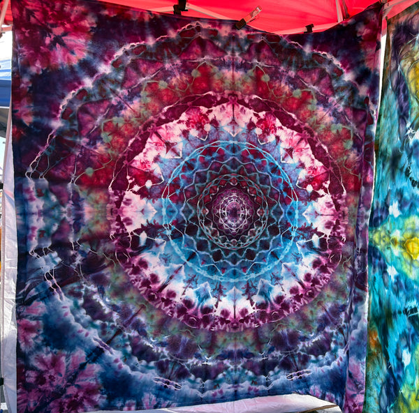 Blueberry Bubble Gum Mandala 58" x 58" Ice-dyed Tapestry/Wall Hanging