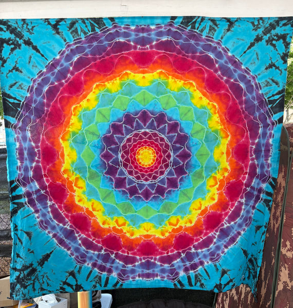 Rainbow Flower Mandala 58" x 58" Tie-dyed Tapestry/Wall Hanging
