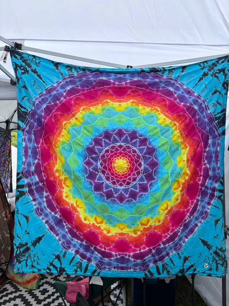 Rainbow Flower Mandala 58" x 58" Tie-dyed Tapestry/Wall Hanging