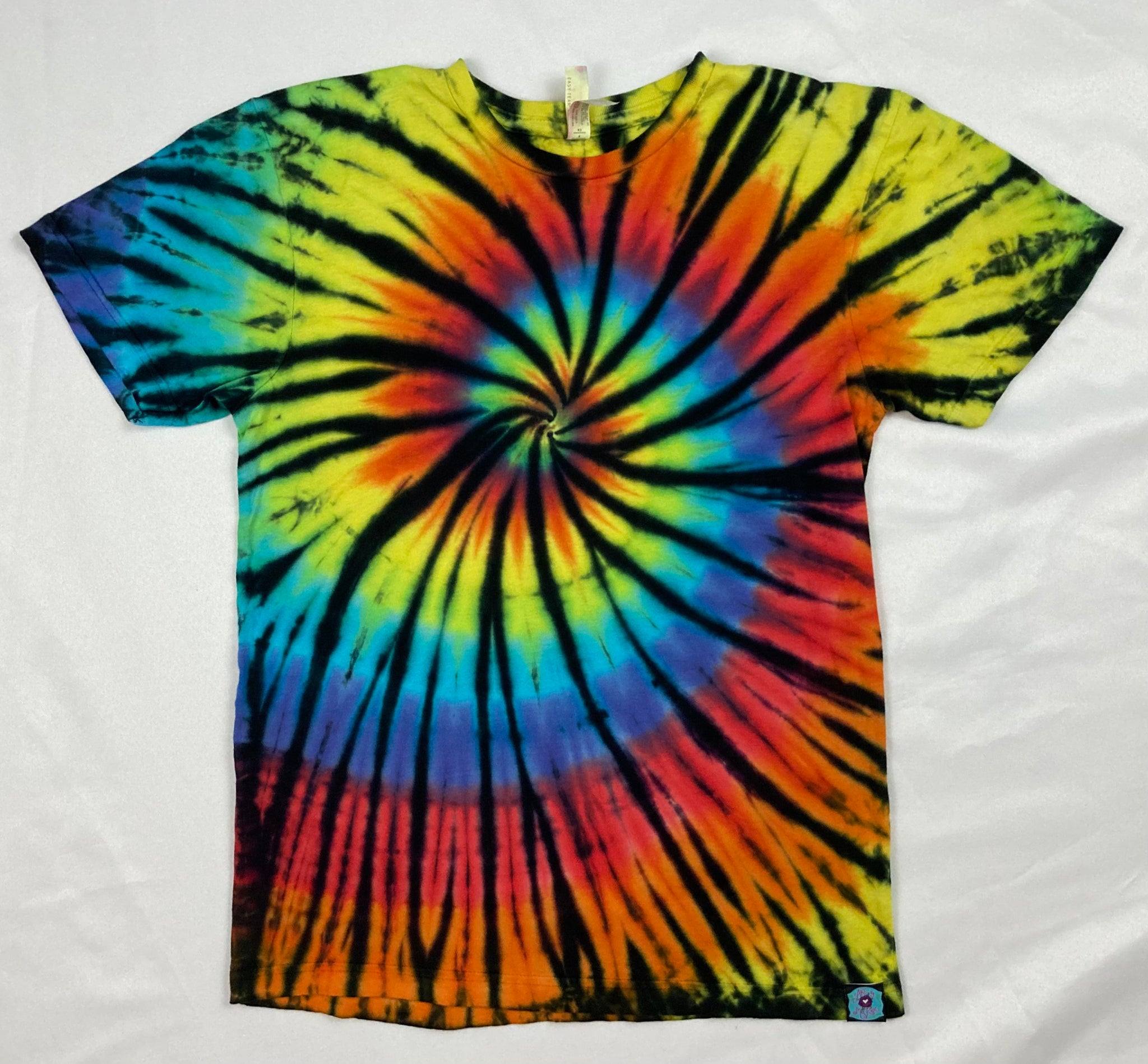 Adult Rainbow/Black Spiral Tie-Dyed Tee, S