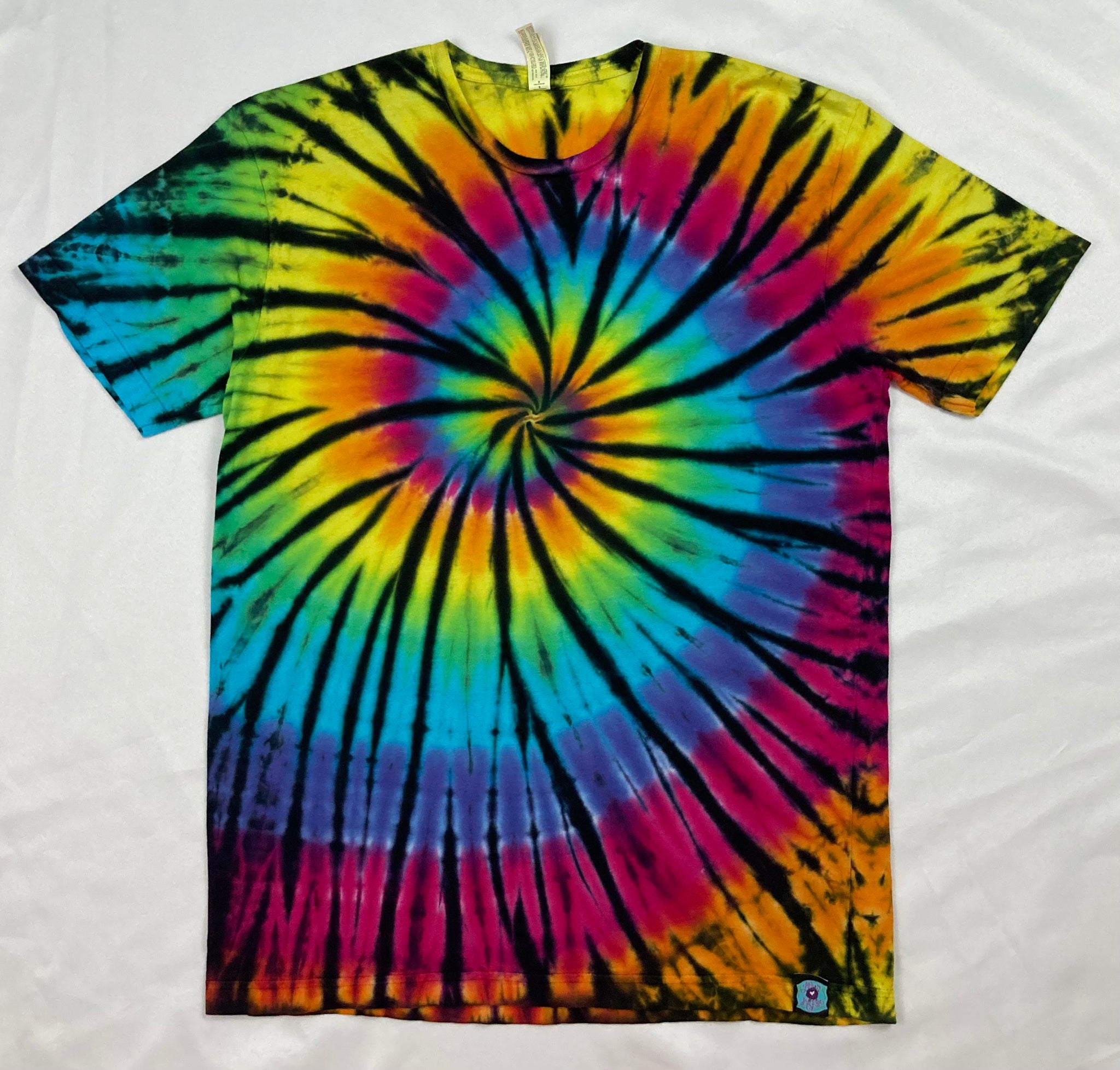 Adult Rainbow/Black Spiral Tie-Dyed Tee, L