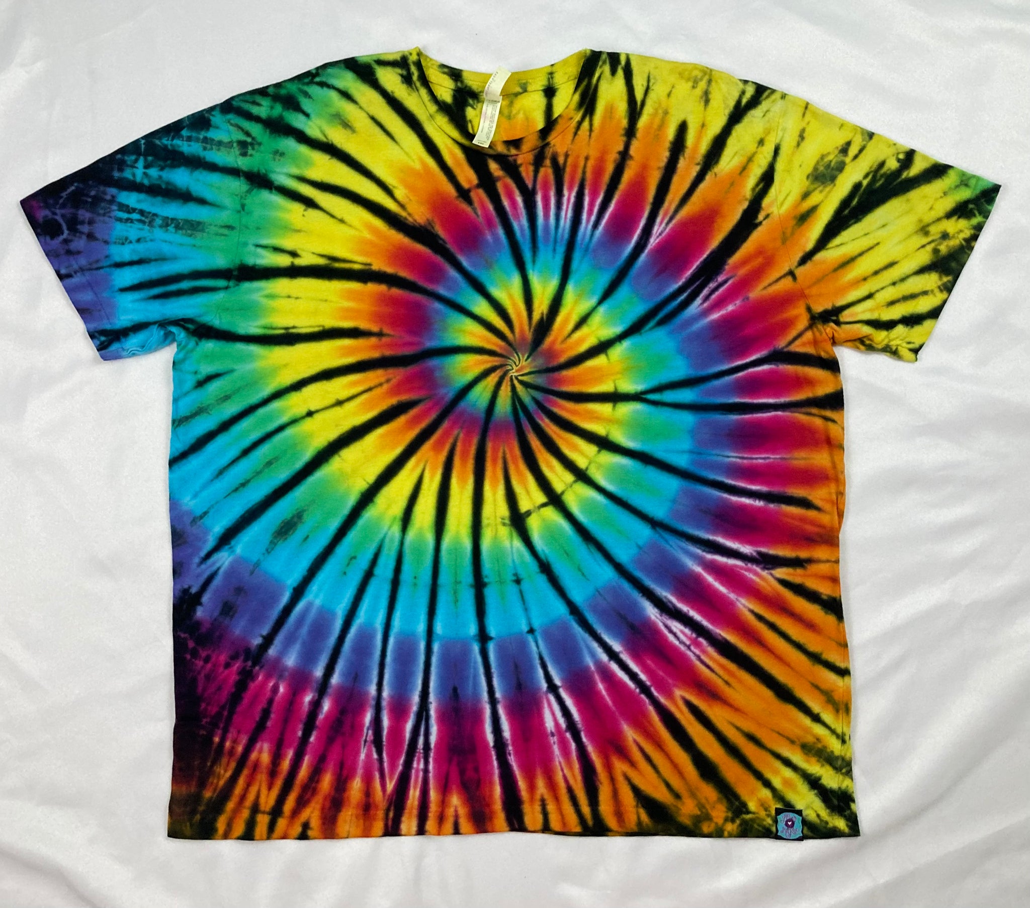 Adult Rainbow/Black Spiral Tie-Dyed Tee, 2XL