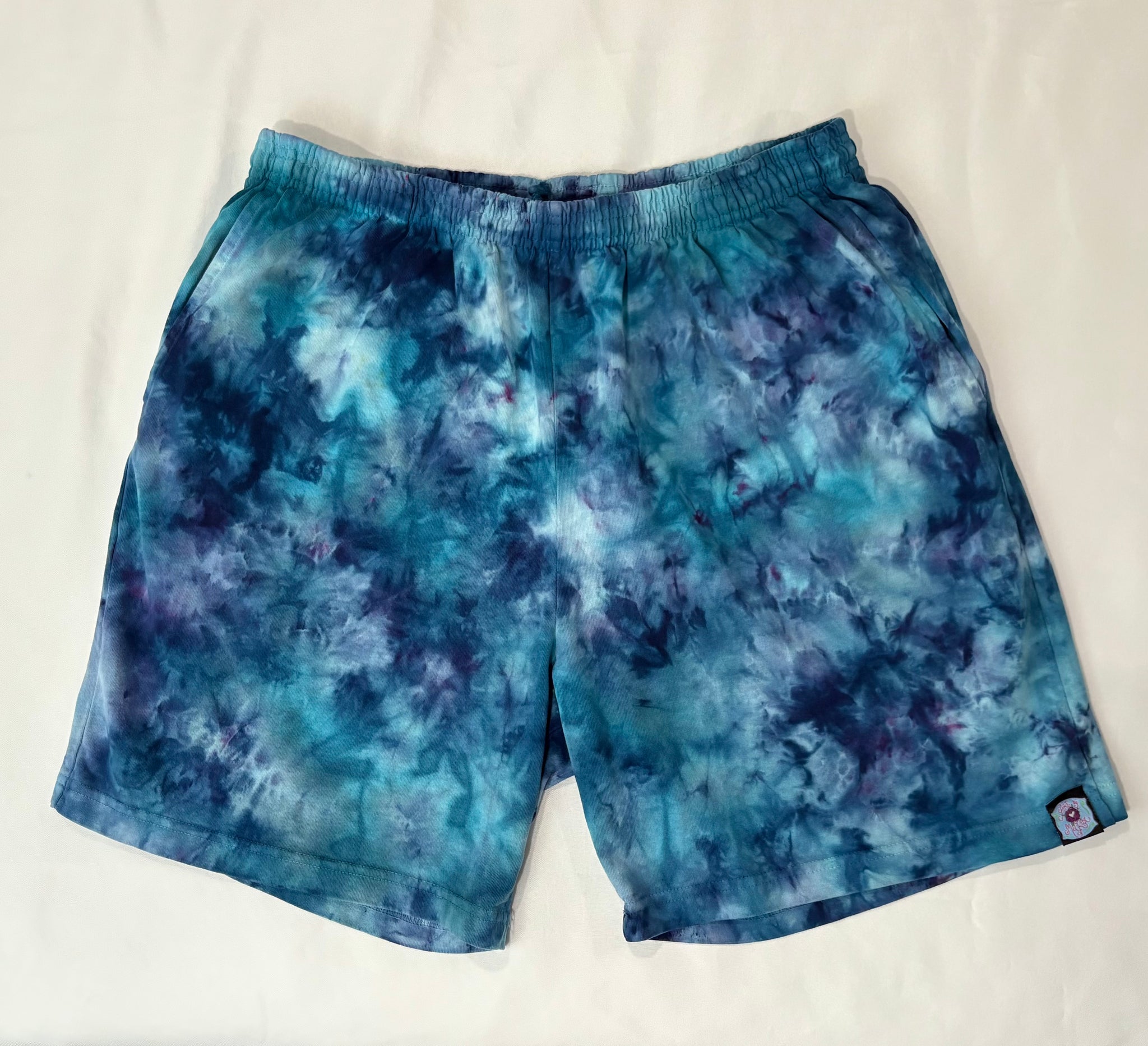 Men's/Unisex Blue Ice-Dyed Shorts, XL (36) – Art by Melrose