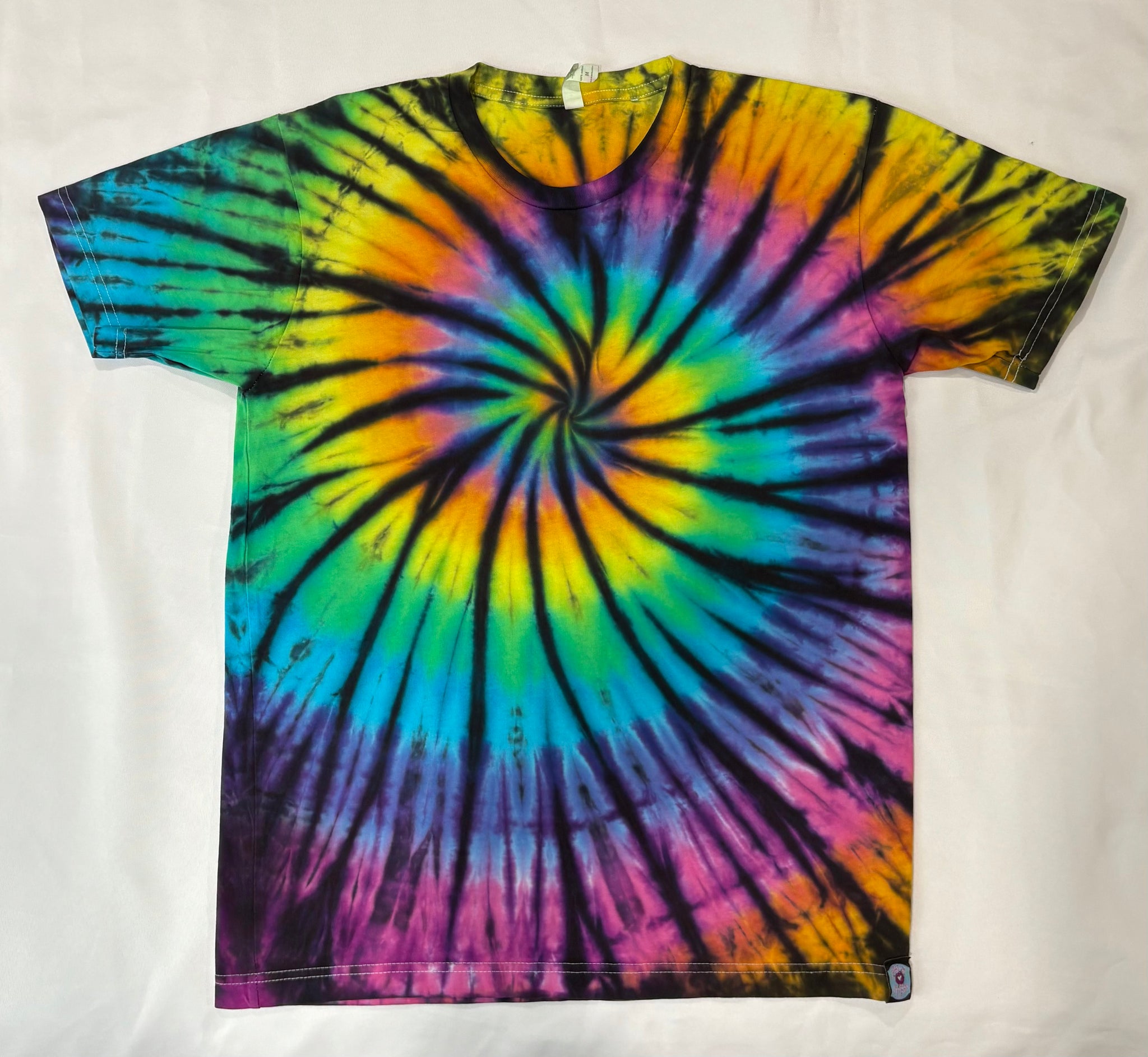 Adult Neon Rainbow/Black Tie-Dyed Tee, M