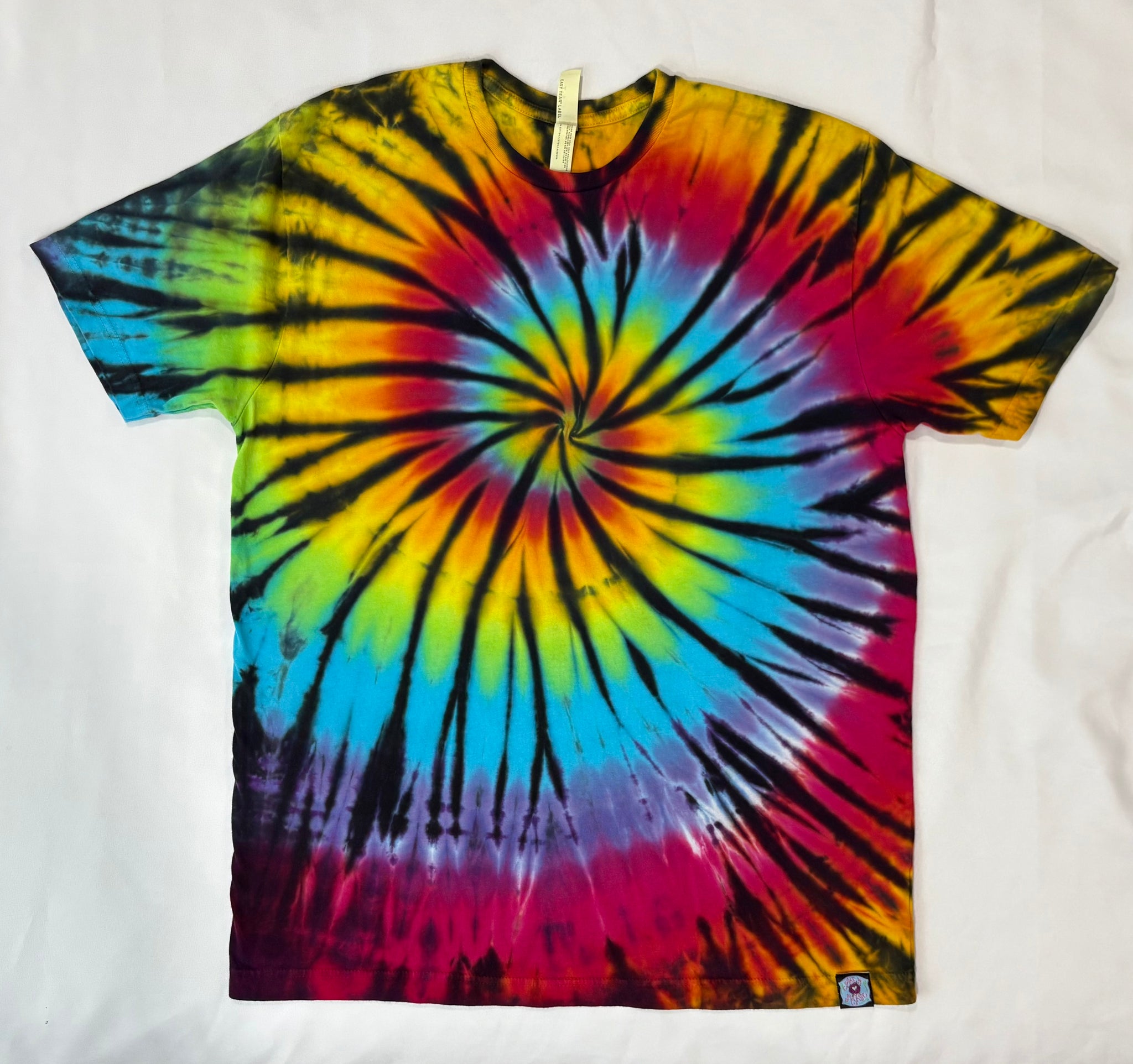 Adult Rainbow/Black Spiral Tie-Dyed Tee, L