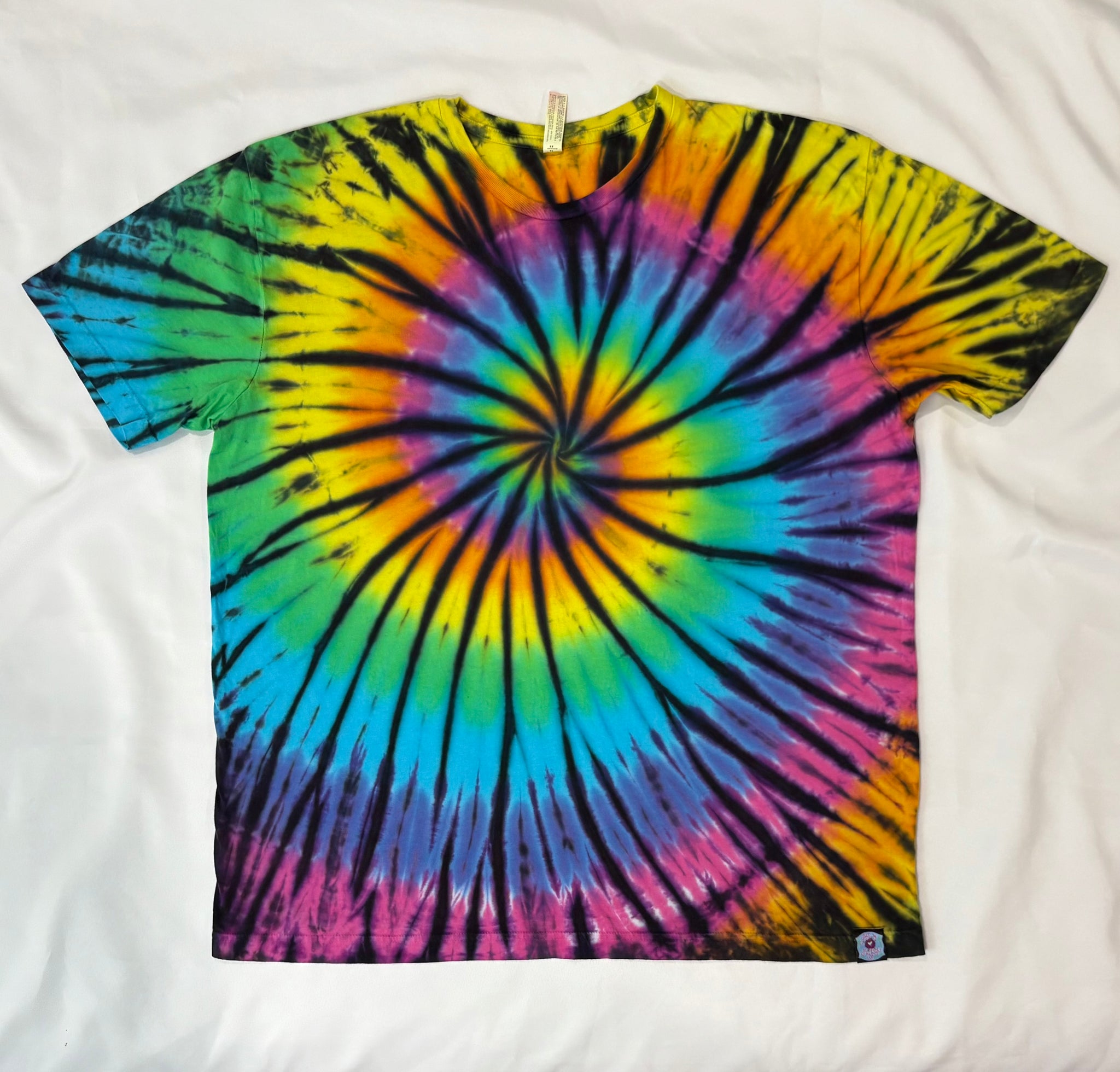 Adult Neon Rainbow/Black Tie-Dyed Tee, XL