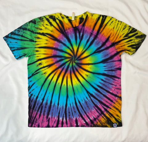 Adult Neon Rainbow/Black Tie-Dyed Tee, XL