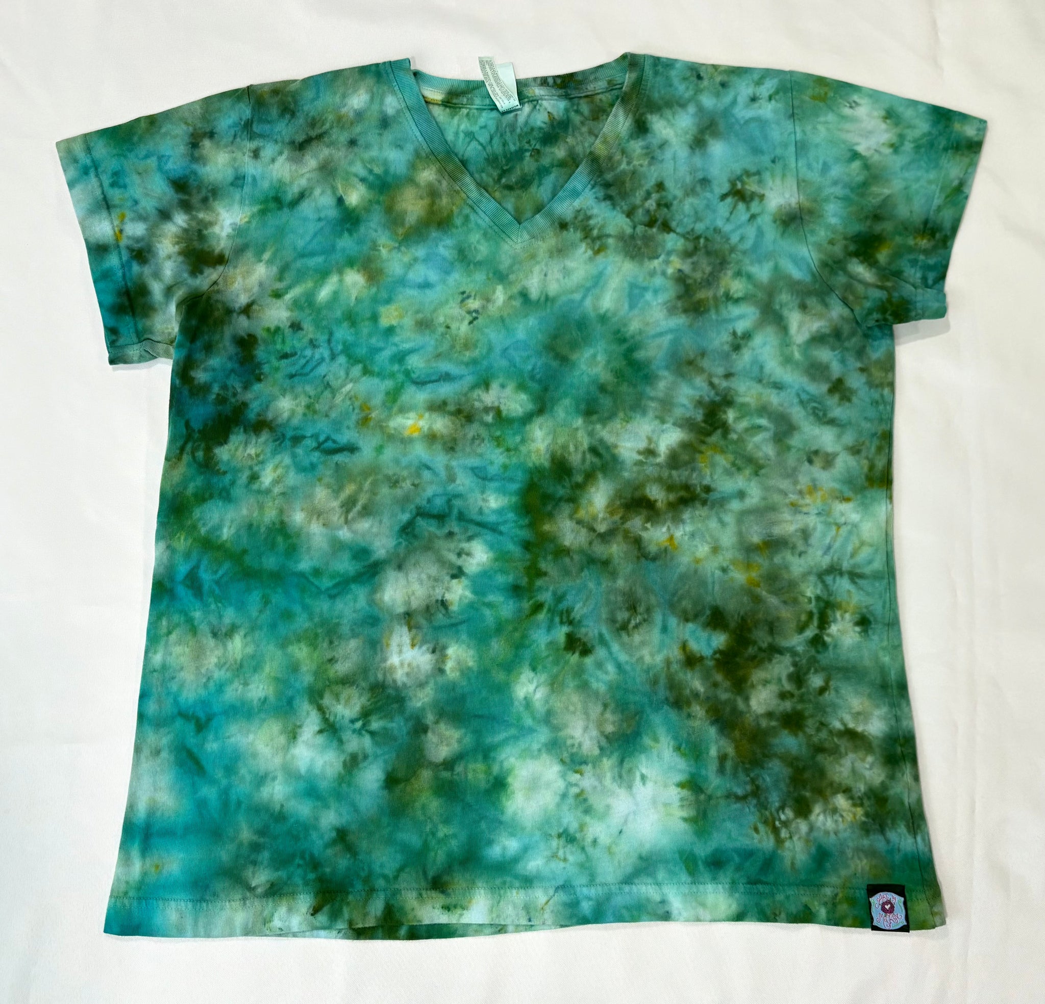 Ladies Green Ice-dyed V-Neck Tee, XL