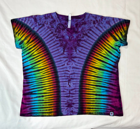Ladies Purple/Rainbow/Black Tie-dyed V-Neck Tee, 2XL
