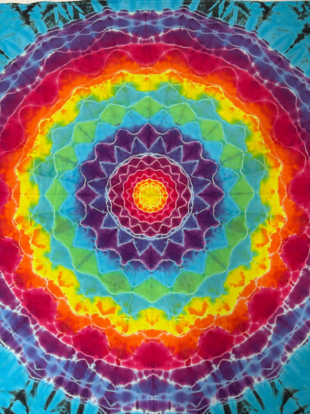 Rainbow Flower Mandala 58" x 58" Tie-dyed Tapestry/Wall Hanging