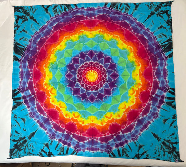 Rainbow Flower Mandala 58" x 58" Tie-dyed Tapestry/Wall Hanging