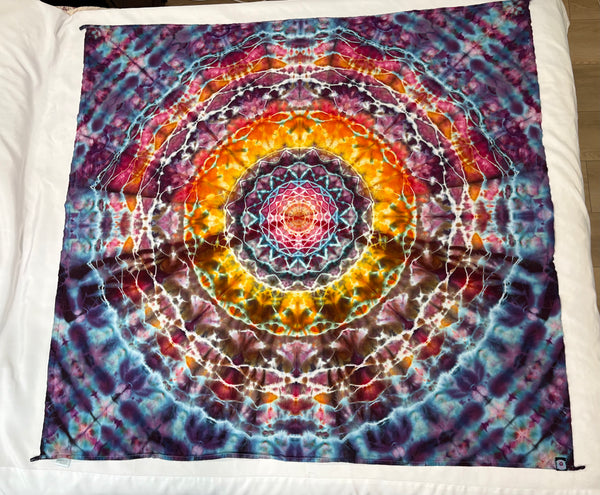 Electric Wildflower Mandala 58" x 58" Ice-dyed Tapestry/Wall Hanging