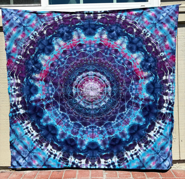 Blue Cotton Candy Mandala 58" x 58" Ice-dyed Tapestry/Wall Hanging