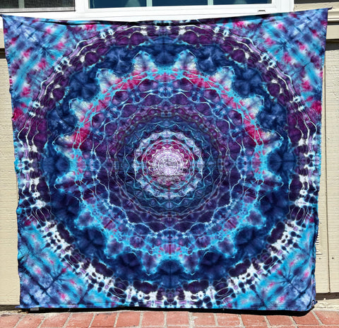Blue Cotton Candy Mandala 58" x 58" Ice-dyed Tapestry/Wall Hanging