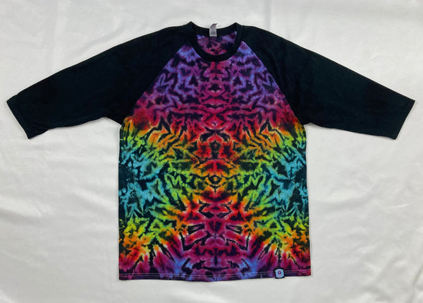 Adult Rainbow/Black Tie-Dyed Baseball 3/4 Tee, L