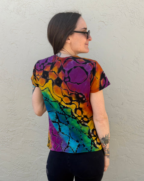 Women's Rainbow Mandala Reverse Tie-dye V-neck, M