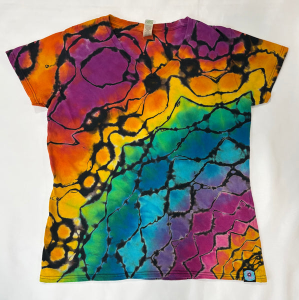 Women's Rainbow Mandala Reverse Tie-dye V-neck, M