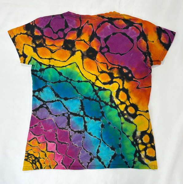 Women's Rainbow Mandala Reverse Tie-dye V-neck, M