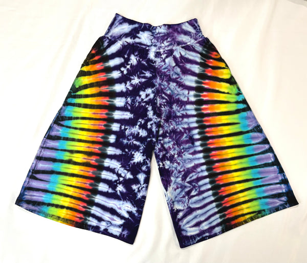 Ladies Purple/Rainbow/Black Gaucho Shorts w/ pockets, L