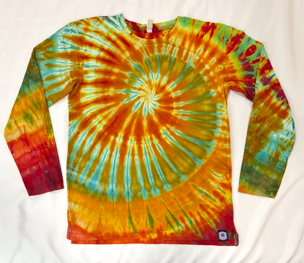 Adult Orange/Earthy Spiral Ice-Dyed Longsleeve Tee, M