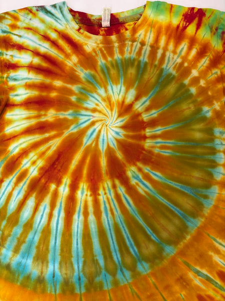 Adult Orange/Earthy Spiral Ice-Dyed Longsleeve Tee, M